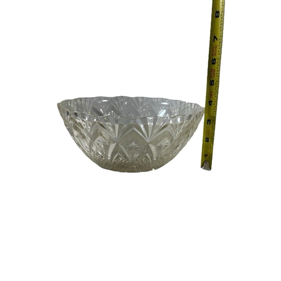 VTG Clear Glass Berry Bowl Pineapple And Stars Scalloped Rim Heavy Yellow Tint - Picture 3 of 7